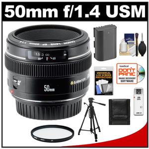 Canon EF 50mm f/1.4 USM Lens with UV Filter + LP-E6 Battery + Tripod + Accessory Kit - Digital Cameras and Accessories - Hip Lens.com