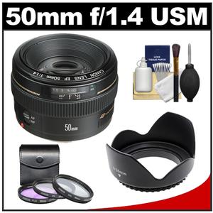 Canon EF 50mm f/1.4 USM Lens with 3 UV/FLD/CPL Filters + Hood + Cleaning Kit - Digital Cameras and Accessories - Hip Lens.com