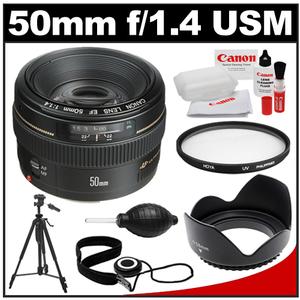 Canon EF 50mm f/1.4 USM Lens with Hoya UV Filter + Hood + Tripod + Accessory Kit - Digital Cameras and Accessories - Hip Lens.com