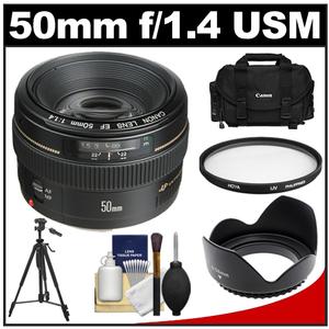 Canon EF 50mm f/1.4 USM Lens with Canon 2400 Case + Hoya UV Filter + Hood + Tripod + Cleaning Kit - Digital Cameras and Accessories - Hip Lens.com