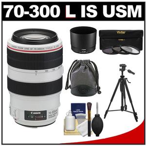 Canon EF 70-300mm f/4-5.6 L IS USM Zoom Lens with 3 UV/ND8/CPL Filters + Tripod + Cleaning Kit