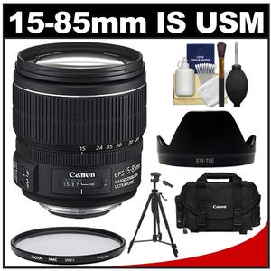 Canon EF-S 15-85mm f/3.5-5.6 IS USM Zoom Lens with Hoya HMC UV Filter + Lens Hood + 2400 Case + Tripod + Cleaning Kit - Digital Cameras and Accessories - Hip Lens.com