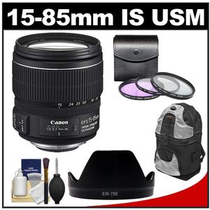 Canon EF-S 15-85mm f/3.5-5.6 IS USM Zoom Lens with 3 UV/FLD/CPL Filters + Lens Hood + Backpack + Cleaning Kit - Digital Cameras and Accessories - Hip Lens.com
