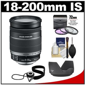 Canon EF-S 18-200mm f/3.5-5.6 IS Zoom Lens with 3 UV/FLD/CPL Filters + Hood + Accessory Kit