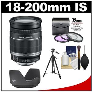 Canon EF-S 18-200mm f/3.5-5.6 IS Zoom Lens with Tripod + 3 UV/FLD/CPL Filters + Hood + Accessory Kit Canon EF-S 18-200mm f/3.5-5.6 IS Zoom Lens with Tripod + 3 UV/FLD/CPL Filters + Hood + Accessory Kit