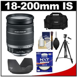 Canon EF-S 18-200mm f/3.5-5.6 IS Zoom Lens with Tripod + Case + Hoya UV Filter + Hood + Accessory Kit Canon EF-S 18-200mm f/3.5-5.6 IS Zoom Lens with Tripod + Case + Hoya UV Filter + Hood + Accessory Kit