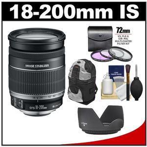 Canon EF-S 18-200mm f/3.5-5.6 IS Zoom Lens with Case + 3 UV/FLD/CPL Filters + Hood + Accessory Kit Canon EF-S 18-200mm f/3.5-5.6 IS Zoom Lens with Case + 3 UV/FLD/CPL Filters + Hood + Accessory Kit