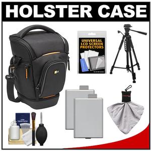 Case Logic Digital SLR Zoom Holster Camera Bag/Case (Black) (SLRC-201) with (2) LP-E5 Batteries + Tripod + Accessory Kit