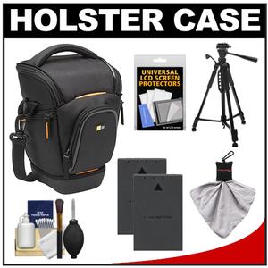 Case Logic Digital SLR Zoom Holster Camera Bag/Case (Black) (SLRC-201) with (2) BLS-1 Batteries + Tripod + Accessory Kit