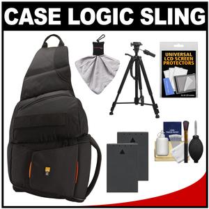 Case Logic Digital SLR Sling Camera Bag/Case (Black) (SLRC-205) with (2) BLS-1 Batteries + Tripod + Accessory Kit