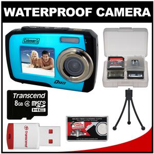 Coleman Duo 2V7WP Dual Screen Shock & Waterproof Digital Camera (Blue) with 8GB Card & Reader + Accessory Kit