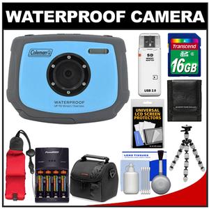 Coleman Xtreme C4WP Anti-Shake &amp; Waterproof Digital Camera with Flip-up Screen (Blue) with 16GB Card + Batteries/Charger + Case + Floating Strap + Accessory Kit
