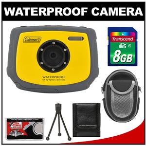 Coleman Xtreme C4WP Anti-Shake & Waterproof Digital Camera with Flip-up Screen (Yellow) with 8GB Card + Case + Accessory Kit - Digital Cameras and Accessories - Hip Lens.com