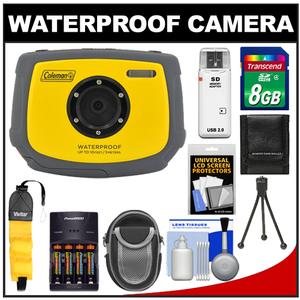 Coleman Xtreme C4WP Anti-Shake & Waterproof Digital Camera with Flip-up Screen (Yellow) with 8GB Card + Batteries/Charger + Case + Floating Strap + Accessory Ki - Digital Cameras and Accessories - Hip Lens.com