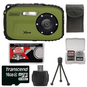 Coleman Xtreme C5WP Shock & Waterproof Digital Camera (Green) with 16GB Card + Case + Accessory Kit