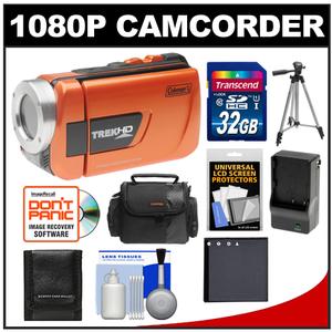 Coleman CVW16HD TrekHD Waterproof HD Digital Video Camera Camcorder (Orange) with 32GB Card + Case + Battery & Charger + Tripod + Accessory Kit