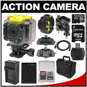Coleman Conquest2 Wi-Fi HD Video Action Camera/Camcorder & LCD Watch Remote with Handlebar Bike & Adhesive Mounts + 32GB Card + Battery + Charger + Hard Case + Kit