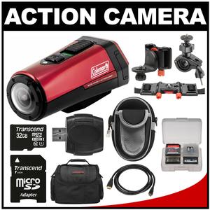 Coleman Aktivsport CX9WP GPS HD Video Action Camera Camcorder (Red) with 32GB Card + Cases + Kit