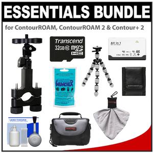 Essentials Bundle for ContourROAM  ContourROAM 2 & Contour+ 2 Action Camcorders with Handlebar Bike Mount + 32GB Card + Case + Flex Tripod + Accessory Kit