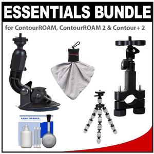 Essentials Bundle for ContourROAM  ContourROAM 2 & Contour+ 2 Action Camcorders with Suction Cup & Roll Bar Mount + Flex Tripod + Accessory Kit