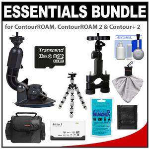 Essentials Bundle for ContourROAM  ContourROAM 2 & Contour+ 2 Action Camcorders with Suction Cup & Roll Bar Mount + 32GB Card + Case + Accessory Kit