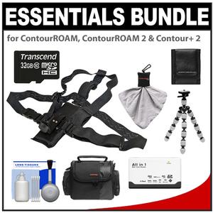 Essentials Bundle for ContourROAM  ContourROAM 2 & Contour+ 2 Action Camcorders with Chest Mount + 32GB Card + Case + Accessory Kit