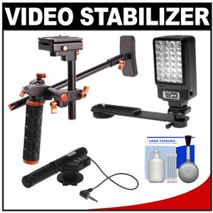 DLC HD-DSLR Camera Video Rig Shoulder Brace Stabilizer with LED Video Light + Microphone + Cleaning Kit