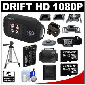 Drift Innovation HD 1080p Digital Video Action Camera Camcorder with (2) 16GB Cards + Handlebar Bike Mount + Battery + Case + Tripod + Accessory Kit - Digital Cameras and Accessories - Hip Lens.com
