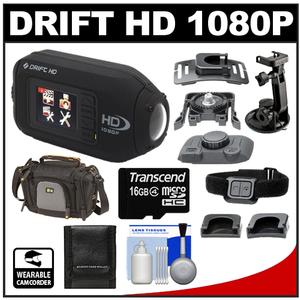Drift Innovation HD 1080p Digital Video Action Camera Camcorder with 16GB Cards + Suction Cup Windshield Mount + Battery + Case + Accessory Kit - Digital Cameras and Accessories - Hip Lens.com