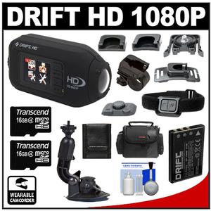 Drift Innovation HD 1080p Digital Video Action Camera Camcorder with (2) 16GB Cards + Suction Cup & Handlebar Bike Mount + Battery + Case + Accessory Kit - Digital Cameras and Accessories - Hip Lens.com