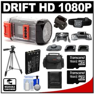 Drift Innovation HD 1080p Digital Video Action Camera Camcorder with HD Waterproof Case + (2) 16GB Cards + Handlebar Mount + Battery + Case + Tripod + Kit - Digital Cameras and Accessories - Hip Lens.com