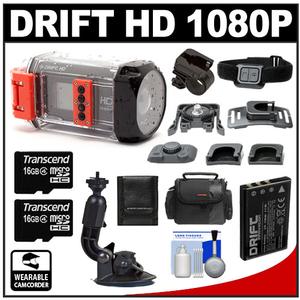 Drift Innovation HD 1080p Digital Video Action Camera Camcorder with HD Waterproof Case + (2) 16GB Cards + Suction Cup & Handlebar Mount + Battery + Kit - Digital Cameras and Accessories - Hip Lens.com