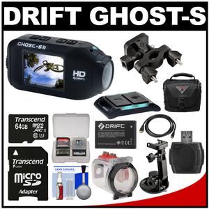 Drift Innovation HD Ghost-S Wi-Fi Waterproof Digital Video Action Camera Camcorder with Underwater Housing + Suction Cup & Bike Mounts + 64GB Card + Battery + Case + Kit