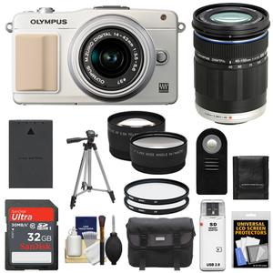 Olympus PEN E-PM2 Digital Camera Body & 14-42mm II R Lens (White/Silver) with 40-150mm Lens + 32GB Card + Backpack + Battery + Tripod + Filters + 2 Lens Kit