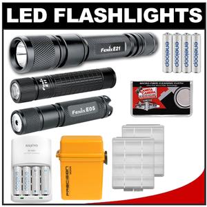 Fenix E21 LED Waterproof Torch Flashlight with E11 & E05 Mini Flashlights + Batteries/Charger + (2) Battery Cases + Waterproof Case - Digital Cameras and Accessories - Hip Lens.com