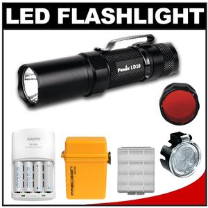 Fenix LD10 LED Waterproof Torch Flashlight with Belt Clip & Holster + Batteries/Charger + Battery Case + Diffuser Lens + Red Filter + Waterproof Case - Digital Cameras and Accessories - Hip Lens.com