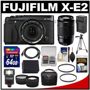 Fujifilm X-E2 Digital Camera & 18-55mm XF Lens (Black) with 50-230mm OIS Lens + 64GB Card + Case + Flash + Battery + Tripod + Tele/Wide Lens Kit