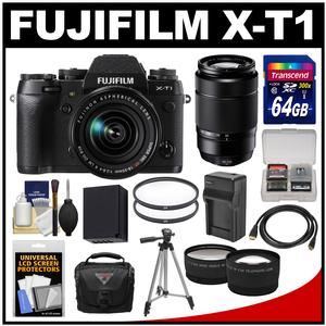 Fujifilm X-T1 Weather Resistant Digital Camera & 18-55mm XF Lens with 50-230mm OIS Lens + 64GB Card + Case + Battery/Charger + Tripod + Filters + Kit