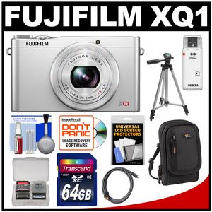 Fujifilm XQ1 Digital Camera (Silver) with 64GB Card + Case + Tripod + HDMI Cable + Accessory Kit
