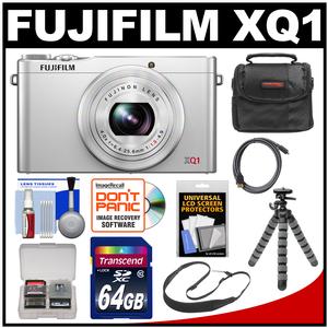Fujifilm XQ1 Digital Camera (Silver) with 64GB Card + Case + Sling Strap + Flex Tripod + HDMI Cable + Kit