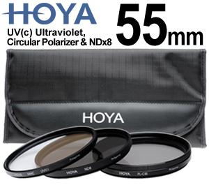 Hoya 55mm (HMC UV / Circular Polarizer / ND8) 3 Digital Filter Set with Pouch - Digital Cameras and Accessories - Hip Lens.com