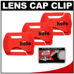 Hufa Original Lens Cap Clip (Red) [3 Pack] with Microfiber Cleaning Cloth - Digital Cameras and Accessories - Hip Lens.com