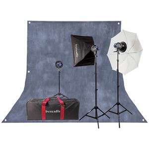 Interfit INT183 EX150 Mark II Three Head Home Studio Lighting Flash Kit with (3) Flash Heads  (3) Stands  Umbrella  24" Softbox  Snoot  Background & Case - Digital Cameras and Accessories - Hip Lens.com