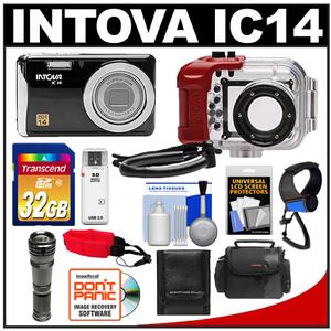 Intova IC14 Sports Digital Camera with 180' Waterproof Housing (Black) with 32GB Card + Video Light Torch + Handstrap + Case + Accessory Kit