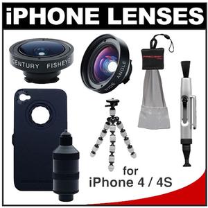 iPro Lens System for Apple iPhone 4 & 4S with Case  Handle  Fisheye & Wide-Angle Lenses + Flexible Tripod + Accessory Kit - Digital Cameras and Accessories - Hip Lens.com