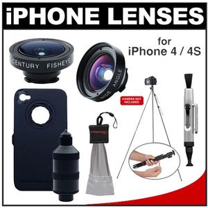 iPro Lens System for Apple iPhone 4 & 4S with Case  Handle  Fisheye & Wide-Angle Lenses + Folding Tripod + Accessory Kit - Digital Cameras and Accessories - Hip Lens.com