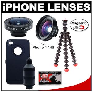 iPro Lens System for Apple iPhone 4 & 4S with Case  Handle  Fisheye & Wide-Angle Lenses + Joby Magnetic Feet Tripod + Accessory Kit - Digital Cameras and Accessories - Hip Lens.com