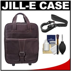 Jill-e Jack Large Rolling Leather Camera Bag (Brown) with Camera Strap + Accessory Kit
