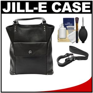 Jill-e E-GO Laptop/iPad/Tablet Tote Bag (Black Leather) with Camera Strap + Accessory Kit