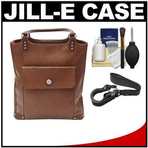 Jill-e E-GO Laptop/iPad/Tablet Tote Bag (Brown Croc Leather) with Camera Strap + Accessory Kit